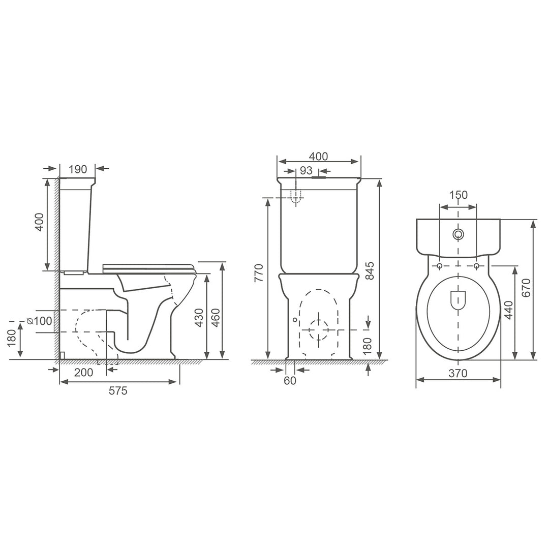 Fully Back To Wall Traditional Close Coupled Toilet & Soft Close Seat