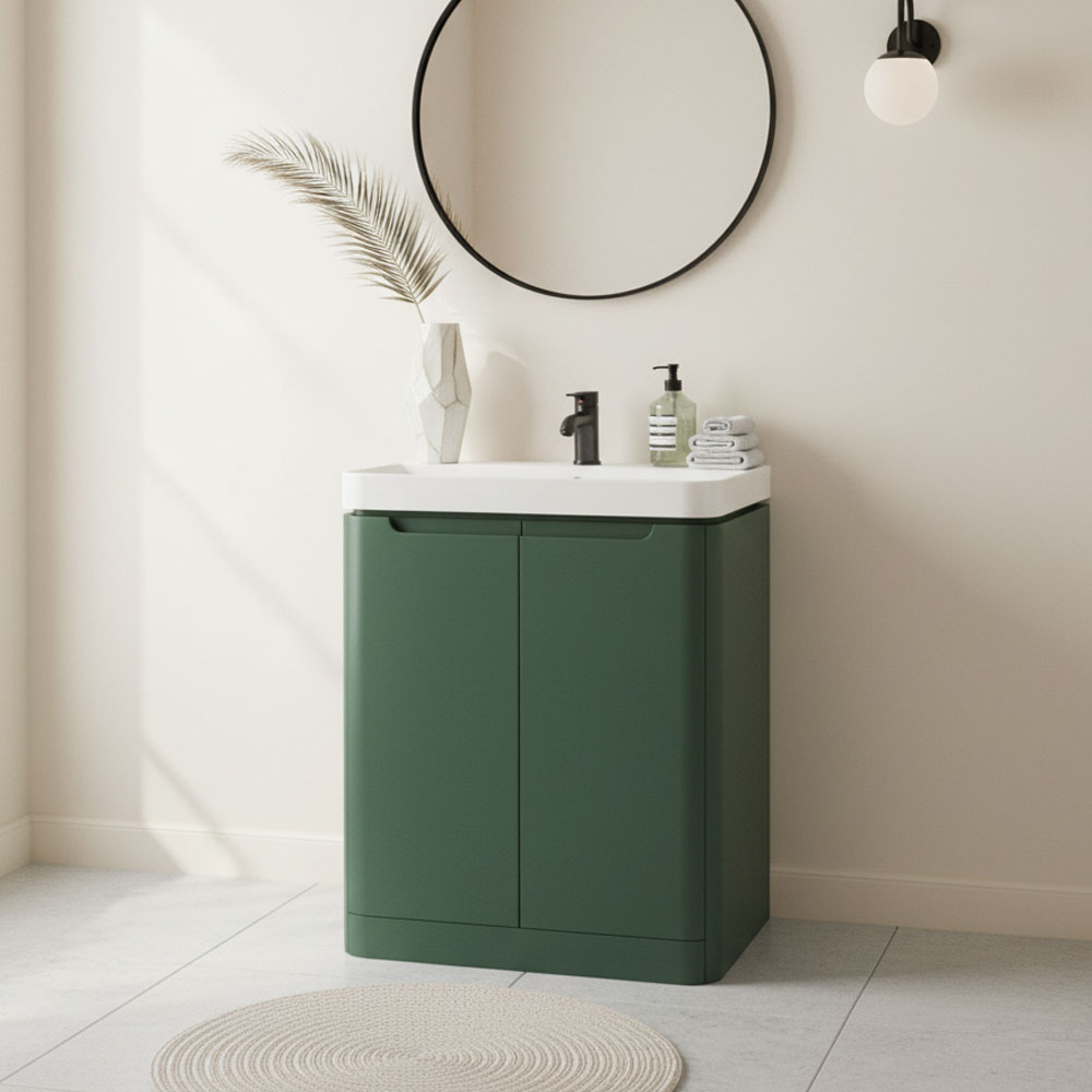 Freedom 605mm 2 Door Floor Standing Basin Unit - Matt Sage Green