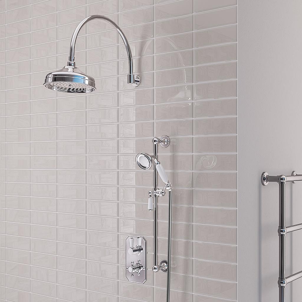 Traditional Shower Valve, Shower Head, Arm, With Elbow, Hose & Handset Chrome