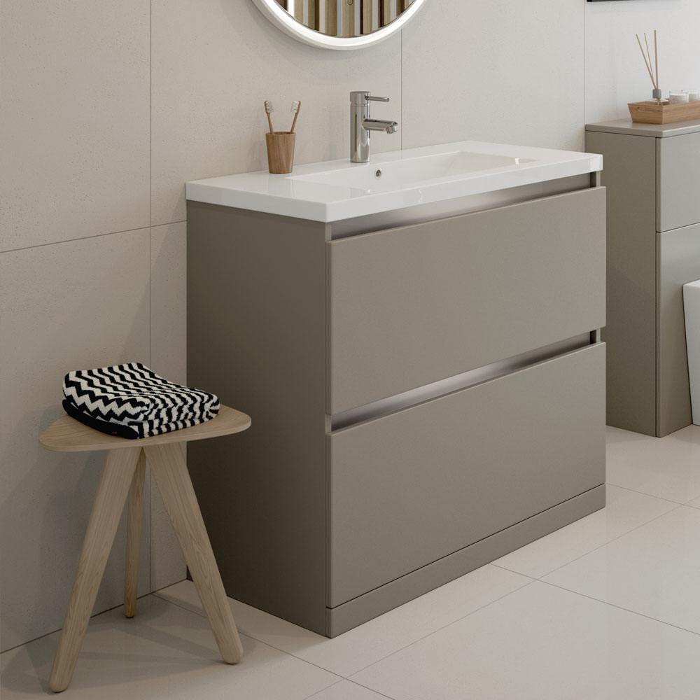 Ashland 615mm 2 Drawer Floor Standing Basin Unit Inc. Basin - Matt Latte