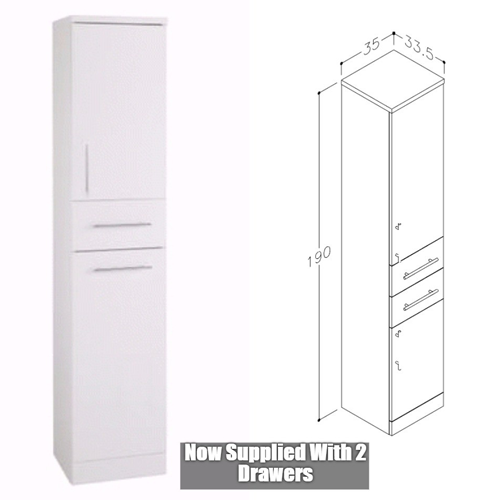 Blanco 350MM Tall Boy Bathroom Cupboard Gloss White Gloss White