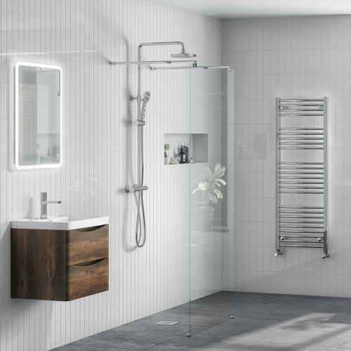 Full Wetroom Suite With Dark Wood Vanity Unit