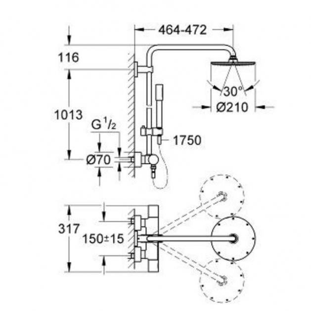 Grohe Bar Shower Mixer Rainshower 210 System Chrome