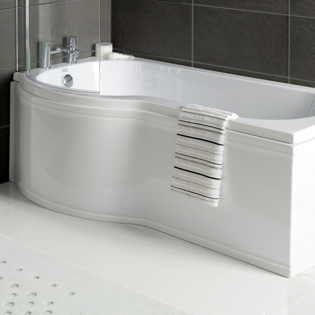 1675mm P Shower Bath Made In UK, with Screen & Bath Panel