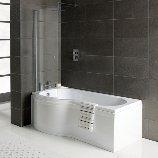 1675mm P Shower Bath Made In UK, with Screen & Bath Panel