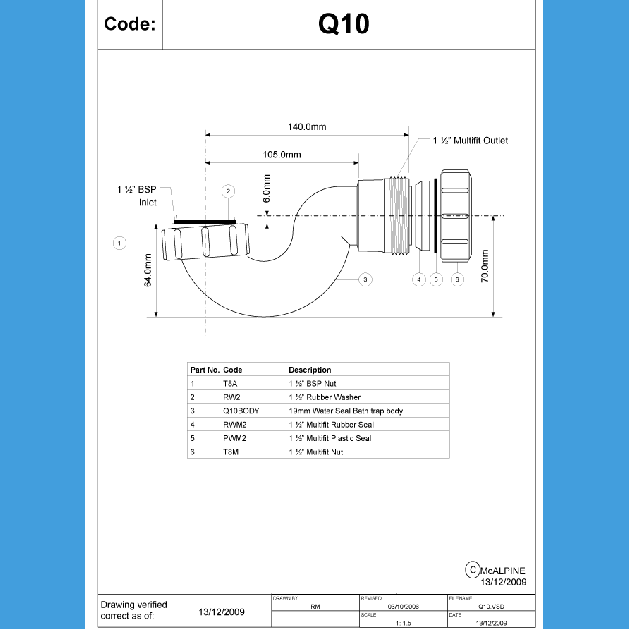 McAlpine 40MM Bath Trap Waste Bathrooms at White