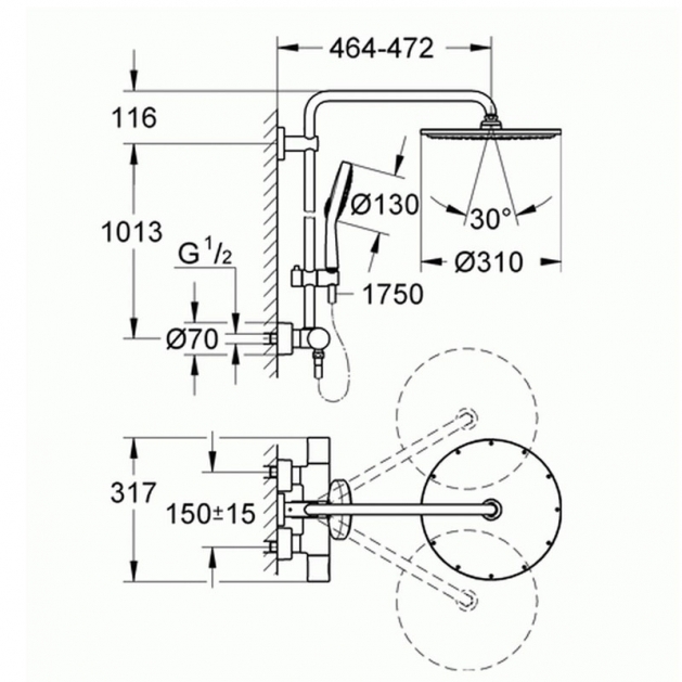 Grohe Bar Shower Mixer Rainshower 310 System Chrome