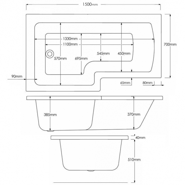 Left Hand L Shaped Bath - Union L By Voda Design 1500mm