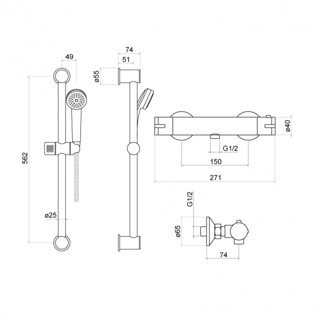 Erne Round Exposed Bar Valve Shower Set By Voda Design Chrome