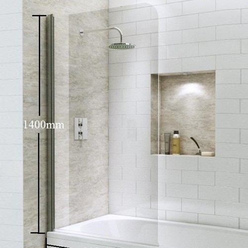 1400mm Straight Bath Screen with Curved Corner - Kaso 6 by Voda Design (6mm Thick)