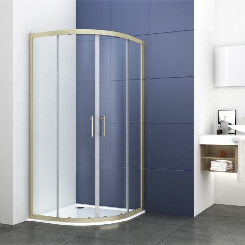 6mm 2 Door Sliding Offset Quadrant Enclosure 900x760mm - Brushed Brass