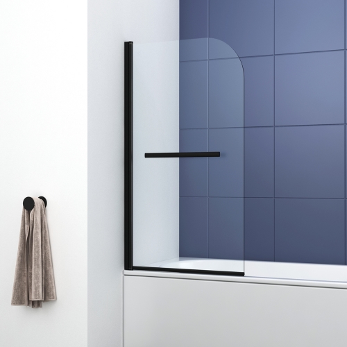 1400 x 800 Black Curved Bath Screen With Towel Bar