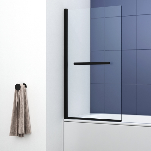 Square Black Bath Screen With Towel Bar 800x1400mm