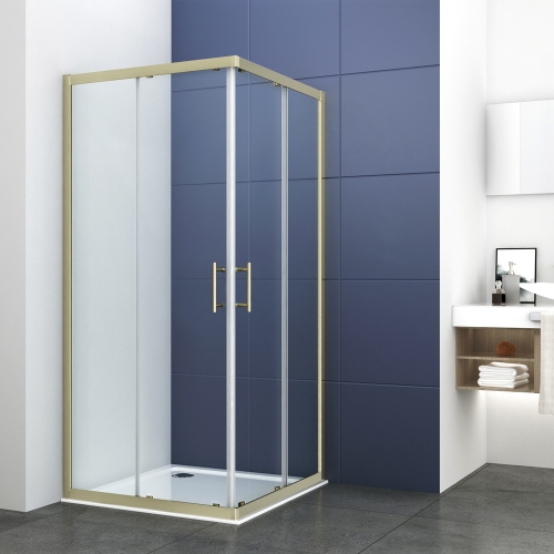 760mm Brushed Brass Corner Entry Enclosure