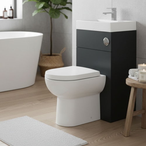 2 In 1 Black Vanity Unit with Basin, WC Unit and Concealed Cistern 500mm - Oslo By Voda Design