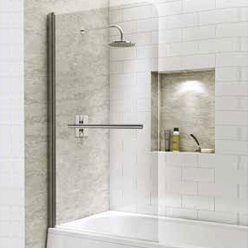 1400mm Straight Bath Screen with Curved Corner & Towel Rail - Kaso 6 by Voda Design (6mm Thick)
