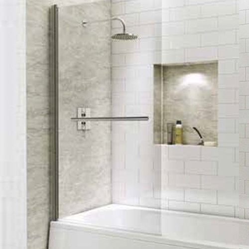 1400mm Straight Bath Screen with Square Corner & Towel Rail - Kaso 6 by Voda Design (6mm Thick)