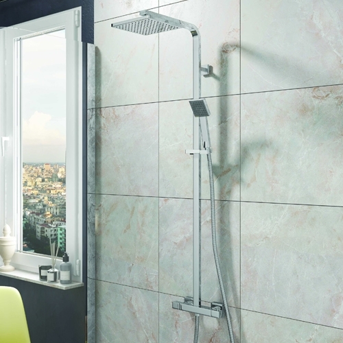 Chrome Thermostatic Square Bar Shower with Twin Shower Options 