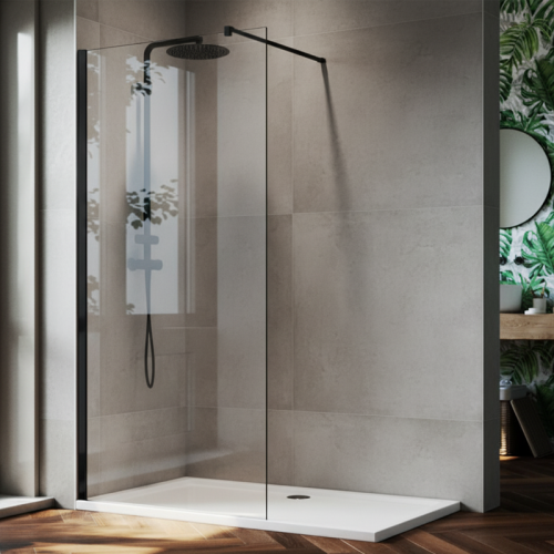 800mm Wetroom Screen With Black Profile - 8mm Glass - Aquadart