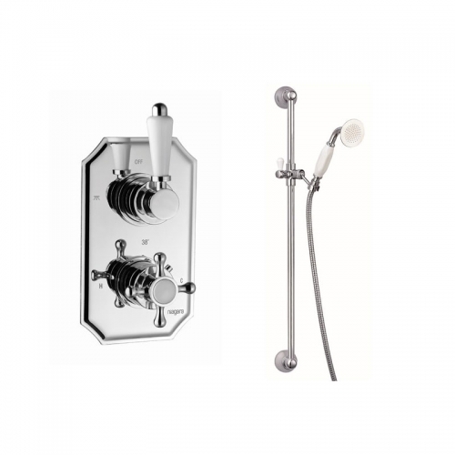 Traditional Twin Shower Valve & Slide Rail Kit Chrome WRAS Approved