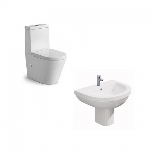 Rimless Close Coupled Toilet & 550mm Basin (1 Tap Hole)