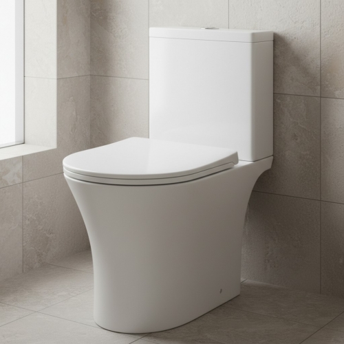 Elba Rimless Close Coupled Open Back Toilet & Soft Close Seat