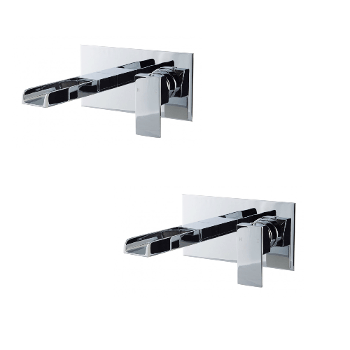 Wall Mounted Basin & Bath Tap Bundle With Waterfall Spout - Chrome - Dunk