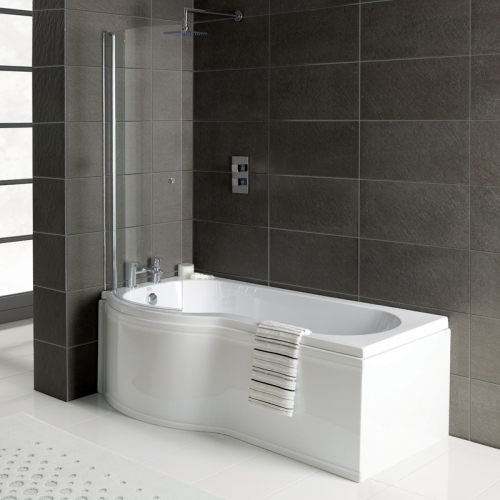 1600mm P Shower Bath - Made In UK, with 6mm Screen & Bath Panel