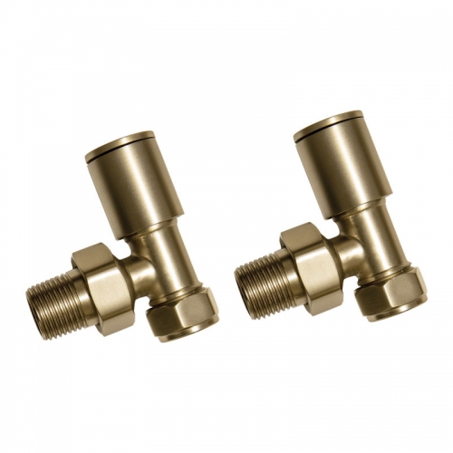 Patterned Brushed Brass Radiator Valves - Angled