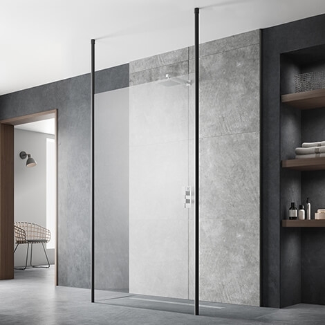 Hudson Reed 900mm Wetroom Screen with Ceiling Post - Black