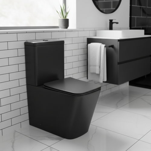 Black Rimless Close Coupled Toilet (Pan, Cistern & Seat)