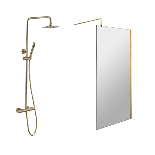 Brushed Brass 800mm Wetroom Screen & Complete Shower Pack