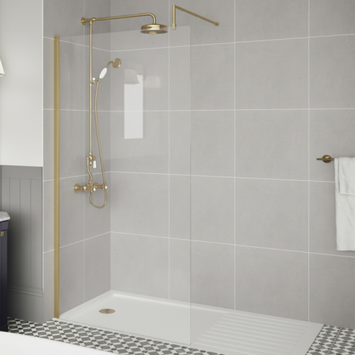 800mm Wetroom Screen With Brushed Brass Profile - 8mm Glass - Aquadart