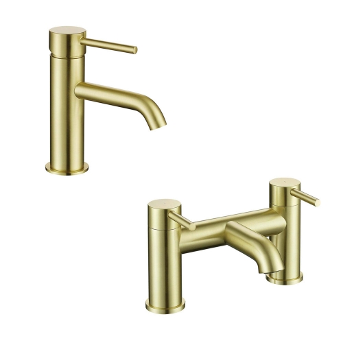 Brushed Brass Basin & Bath Tap Set - By Voda Design