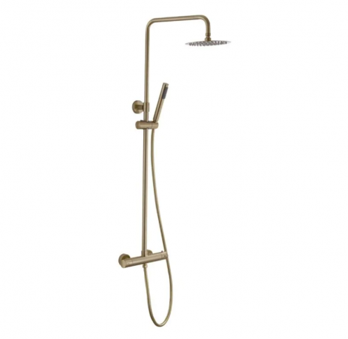 Brushed Brass Round Thermostatic Shower Set