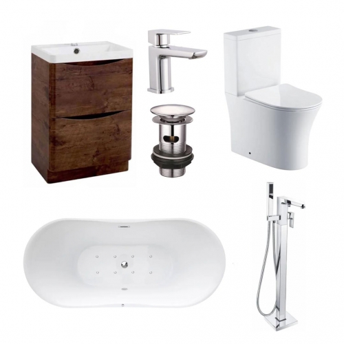 1700 Freestanding Whirlpool Freestanding Bath Suite With Rimless Back to Wall Toilet - VODASUITE32