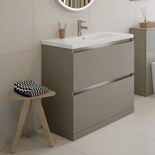Ashland 815mm 2 Drawer Floor Standing Basin Unit Inc. Basin - Matt Latte