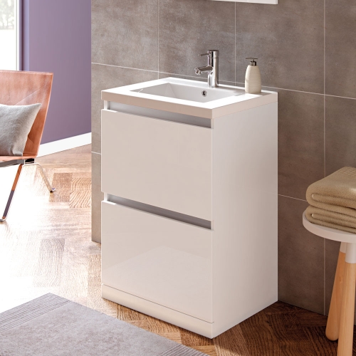 Ashland 615mm 2 Drawer Floor Standing Basin Unit Inc. Basin - White Gloss