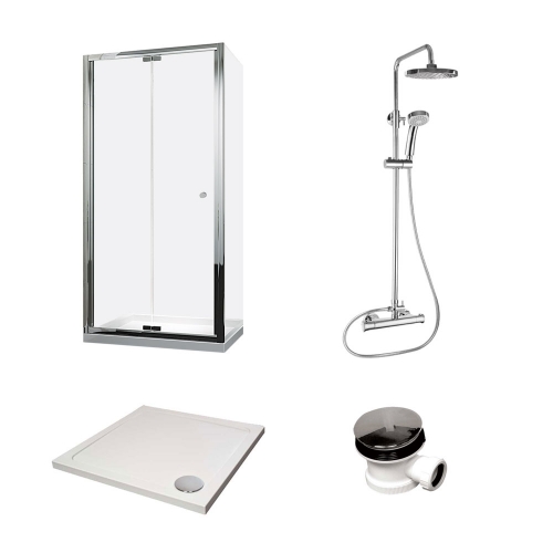 6mm Chrome Bi-Fold Enclosure Bundle Including Shower Door, Tray, Shower & Waste