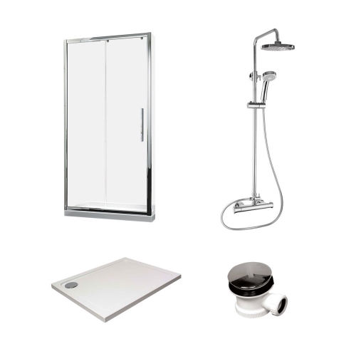 6mm Chrome Sliding Shower Enclosure Bundle Including Door, Tray, Shower & Waste