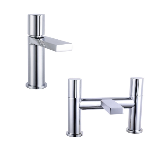 Basin & Bath Tap Set - Chrome Round Handle - By Voda Design