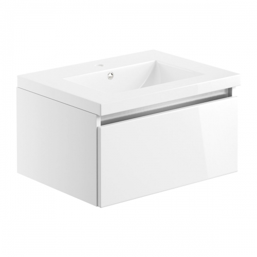 Ashland 615mm 1 Drawer Wall Hung Basin Unit Inc. Basin - White Gloss