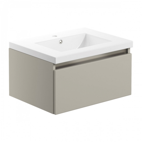 Ashland 615mm 1 Drawer Wall Hung Basin Unit Inc. Basin - Matt Latte