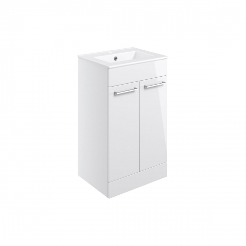 Turton 510mm Floor Standing 2 Door Basin Unit & 1TH Thin Edge Basin - White Gloss