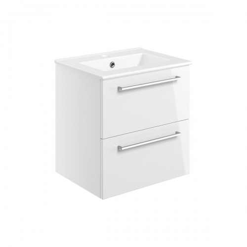 Turton 510mm Wall Hung 2 Drawer Basin Unit & 1TH Thin Edge Basin - White Gloss