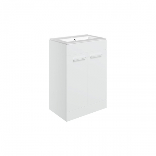Turton 610mm Floor Standing 2 Door Basin Unit & 1TH Thin Edge Basin - White Gloss
