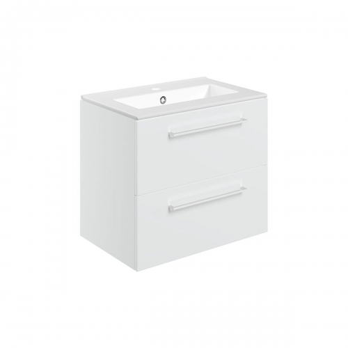Turton 610mm Wall Hung 2 Drawer Basin Unit & 1TH Thin Edge Basin - White Gloss