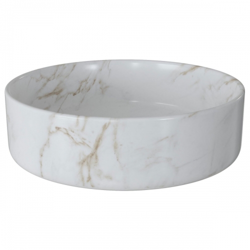 Aras 355mm Ceramic Round Washbowl & Waste - Marble Effect