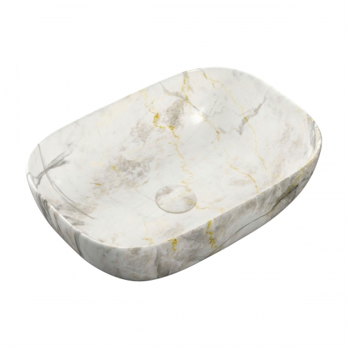 Aldan 460x330mm Ceramic Washbowl - White Marble Effect
