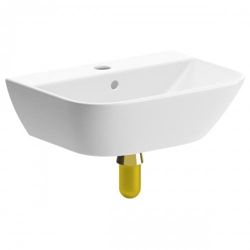 Series3 450x320mm 1TH Cloakroom Basin & Brushed Brass Bottle Trap